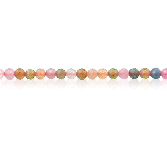 Perles Tourmaline naturelle ronde facette trou 2mm trou 0.5mm environ 174pcs 39cm sur fil