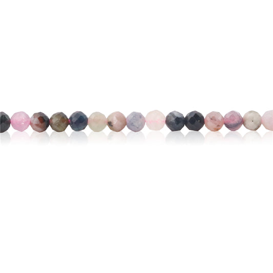 Perles Tourmaline naturelle ronde facette trou 2mm trou 0.5mm environ 174pcs 39cm sur fil