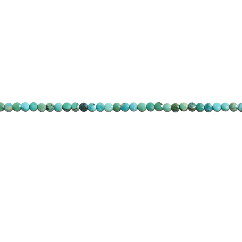 Perline di turchese naturale tonde piatte sfaccettate da 2,5 mm, foro da 0,6 mm, circa 148 pezzi, filo da 39 cm.
