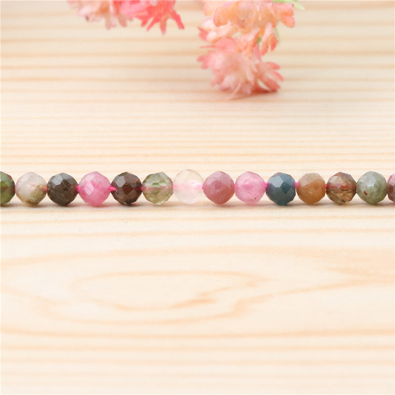 Natural Tourmaline Beads Round Faceted 2mm Hole 0.5mm about 174pcs 39cm strand