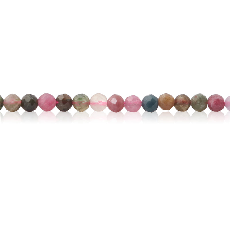 Perles Tourmaline naturelle ronde facette trou 2mm trou 0.5mm environ 174pcs 39cm sur fil