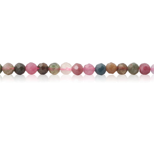 Perles Tourmaline naturelle ronde facette trou 2mm trou 0.5mm environ 174pcs 39cm sur fil