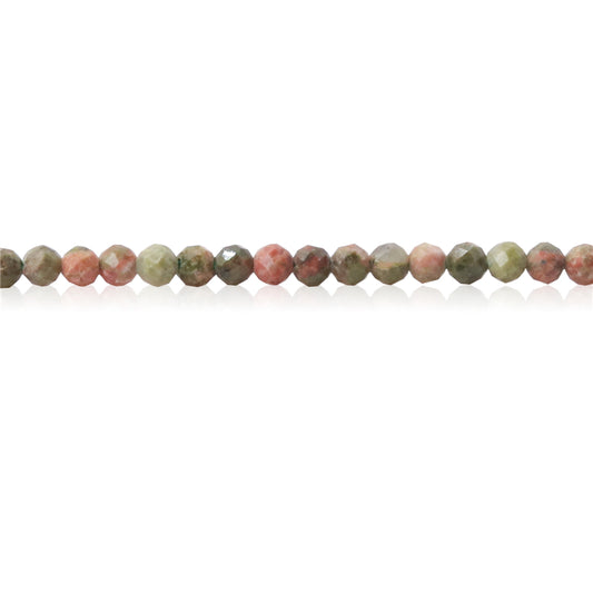 Perline di diaspro naturale Unakite sfaccettate rotonde da 3 mm, foro da 0,5 mm, circa 127 pezzi, filo da 39 cm.