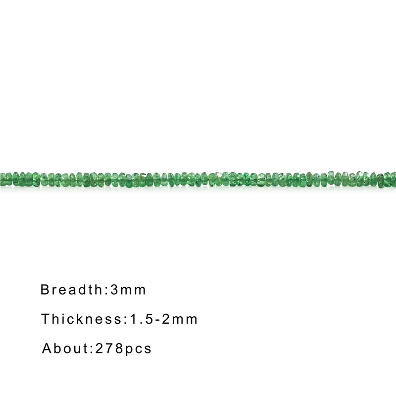 Natürliche Tsavorit-Perlen, Abakus, facettiert, 1–2 x 3 mm, Loch 0,5 mm, ca. 278 Stück, 39 cm Strang