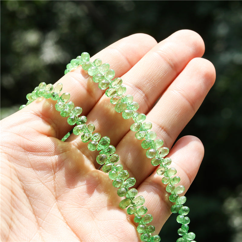 Natural 7A Tsavorite Beads Briolette Faceted 3-4x4-6mm Hole 0.6mm about 216pcs 20cm strand