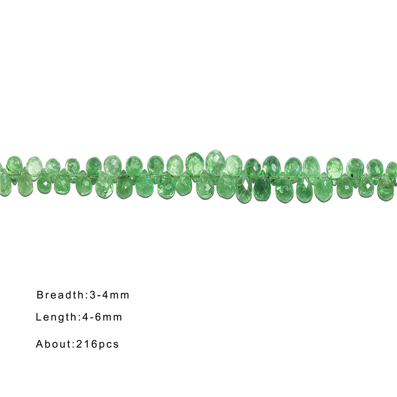 Natural 7A Tsavorite Beads Briolette Faceted 3-4x4-6mm Hole 0.6mm about 216pcs 20cm strand