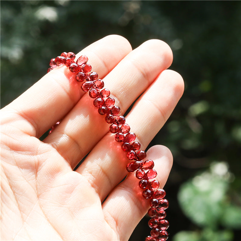 Natural 7A Red Garnet Beads Briolette Faceted 3-4x5-6mm Hole 0.6mm about 96pcs 20cm strand