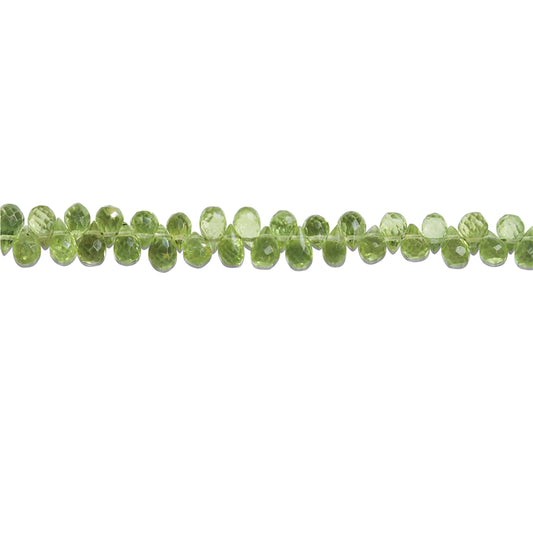 Briolette peridoto naturale 7A sfaccettato 3-4x5-6mm Foro 0,6 mm circa 88 pezzi filo da 20 cm