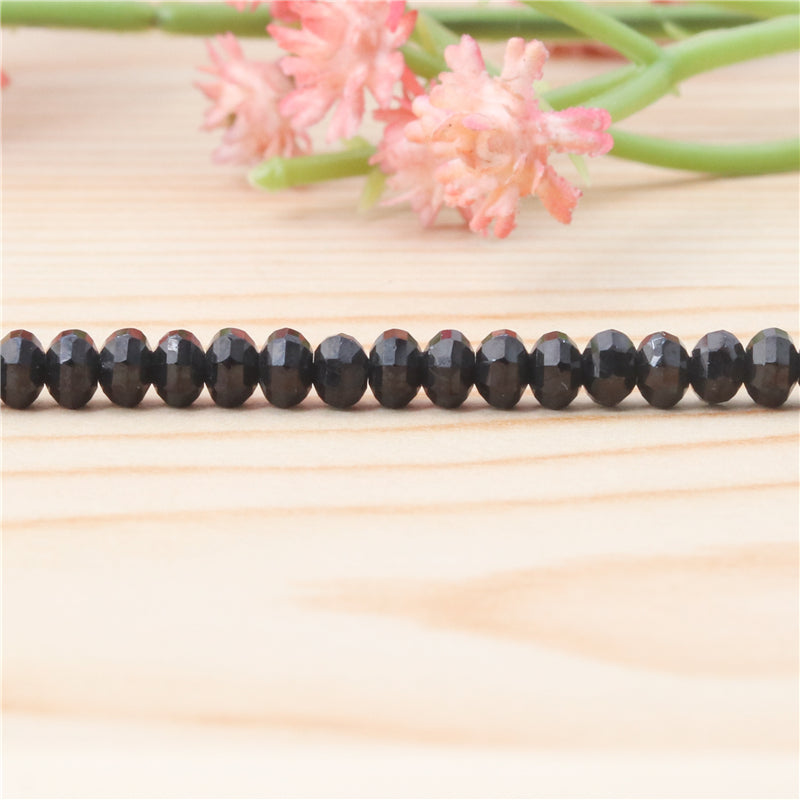 Perles spinelles noires naturelles boulier facette 3x4mm trou 0.6mm environ 120pcs 39cm sur fil