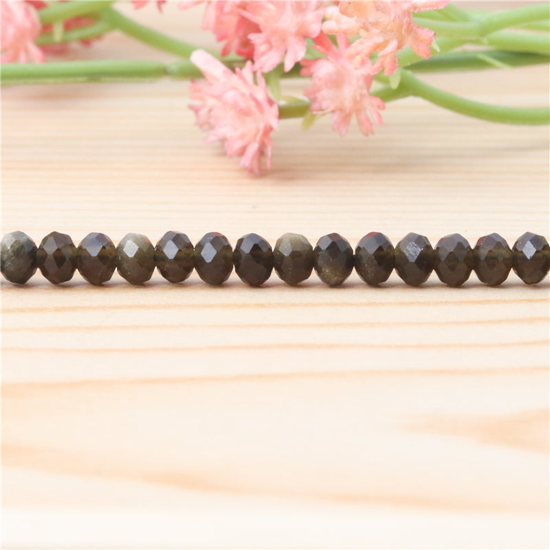 Natural Obsidian Crystal Beads Abacus Faceted 3x4mm Hole 0.6mm about 136pcs 39cm strand