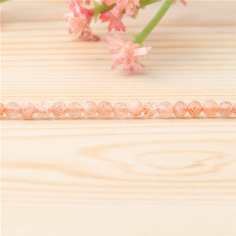 Natural Sunstone Beads Round Faceted 3mm Hole 0.5mm about 127pcs 39cm strand