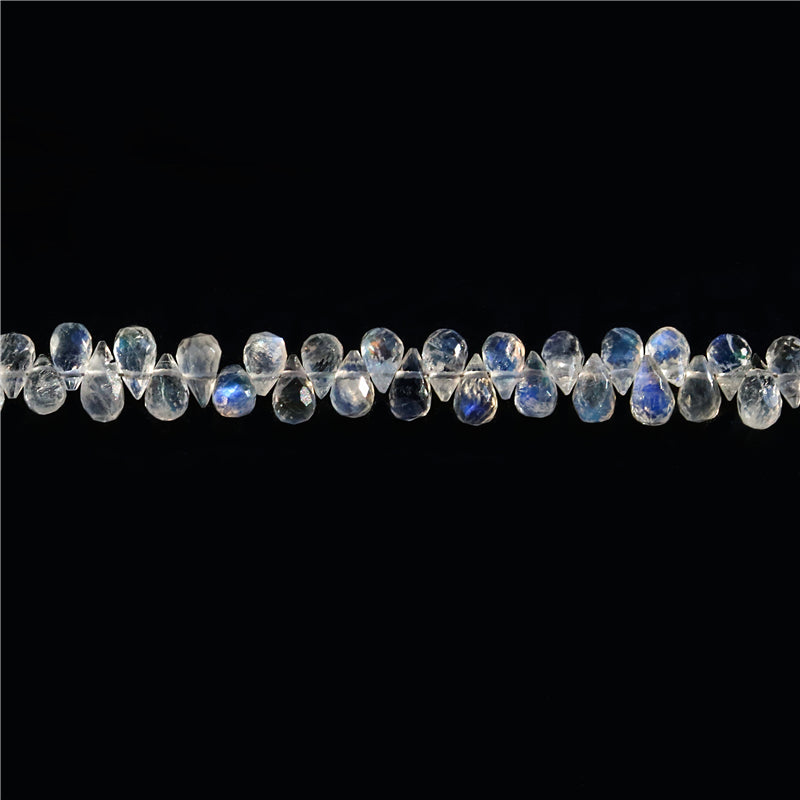 Natural 7A White Moonstone Beads Briolette Faceted 4x6-7mm Hole 0.6mm about 77pcs 20cm strand