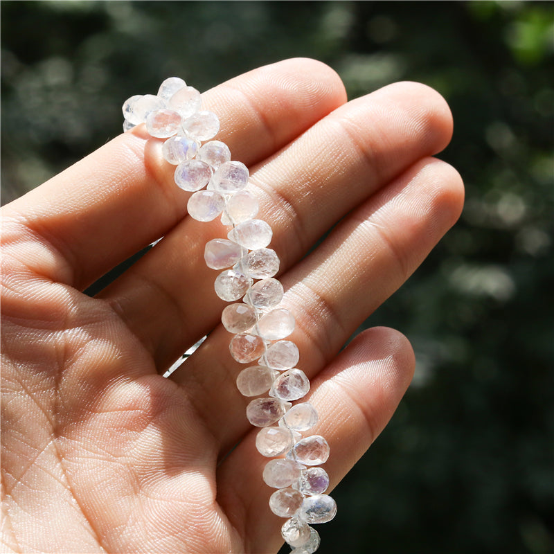 Natural 7A White Moonstone Beads Briolette Faceted 5x6-8mm Hole 0.6mm about 75pcs 20cm strand