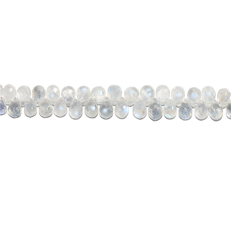 Perles Pierre de Lune Blanche Naturelle 7A Briolette Facette 5x6-8mm Trou 0.6mm Environ 75pcs Fil de 20cm