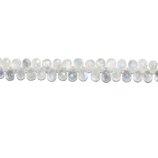 Perles Pierre de Lune Blanche Naturelle 7A Briolette Facette 5x6-8mm Trou 0.6mm Environ 75pcs Fil de 20cm