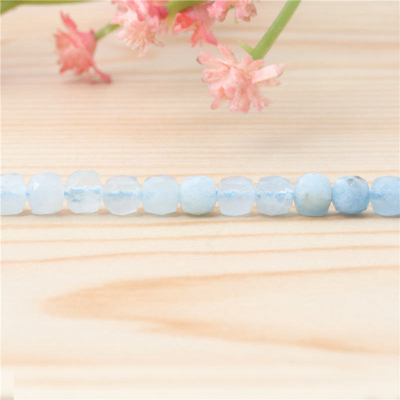 Natural Aquamarine Beads Faceted Cube 4mm Hole 0.6mm about 93pcs 39cm strand