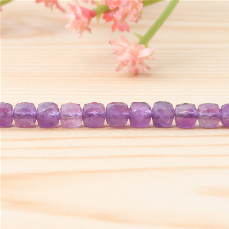 Natural Amethyst Beads Faceted Cube 4mm Hole 0.6mm about 93pcs 39cm strand