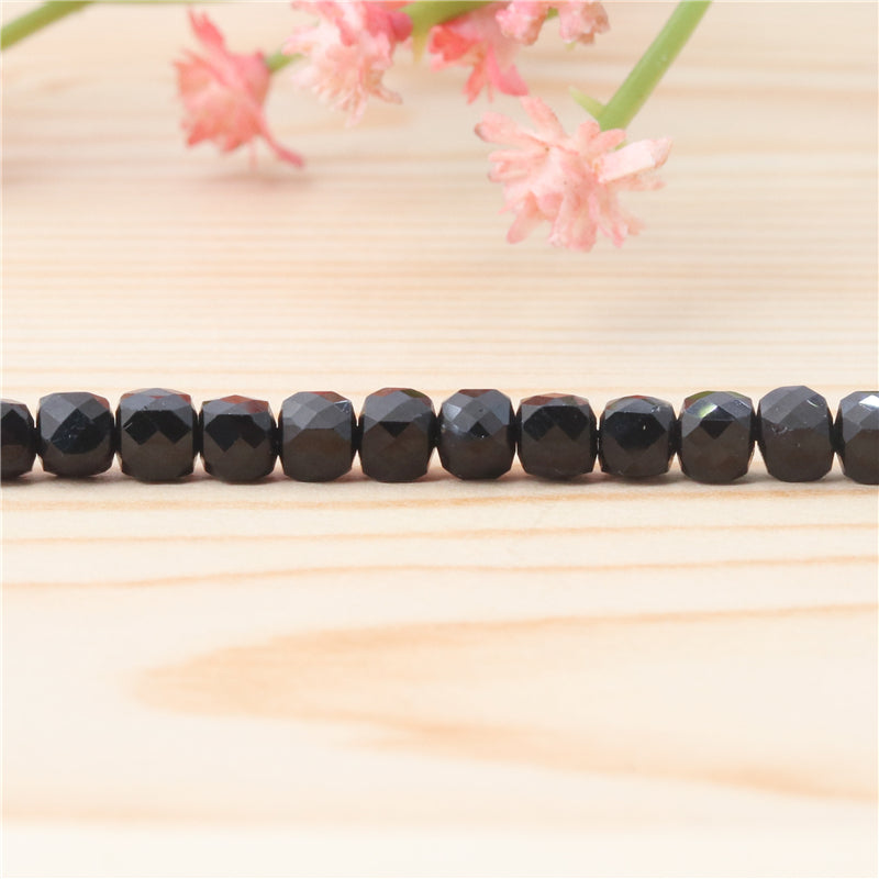 Natural Black Agate Beads Faceted Cube 4mm Hole 0.6mm about 93pcs 39cm strand