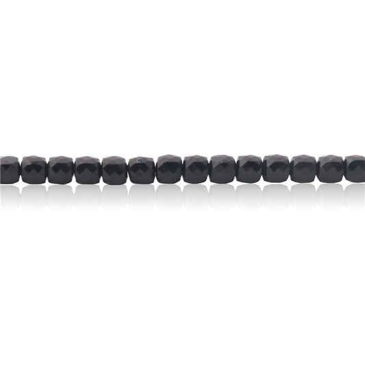 Natural Black Agate Beads Faceted Cube 4mm Hole 0.6mm about 93pcs 39cm strand