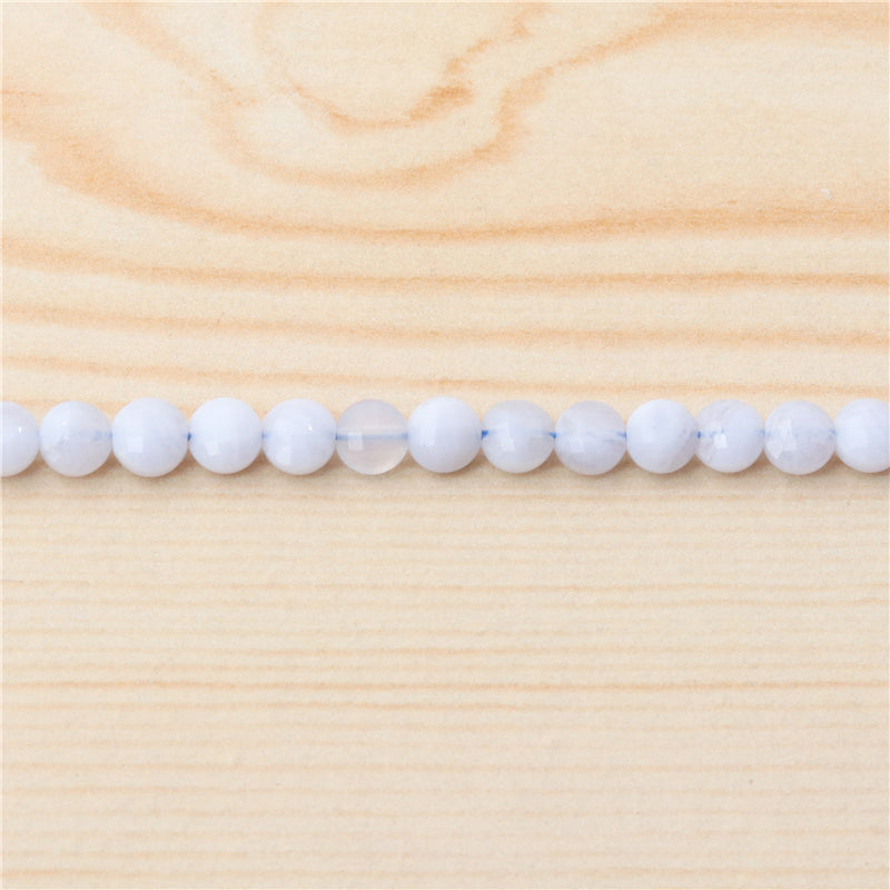 Perles Calcédoine Bleue Naturelle Ronde Plate Facette Trou 4mm 0.6mm Environ 95pcs Fil de 39cm