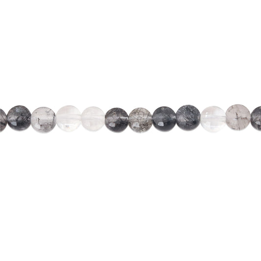 Perles rutilées de quartz noir naturel rondes et plates à facettes trou de 4mm 0.6mm environ 95pcs sur fil de 39cm