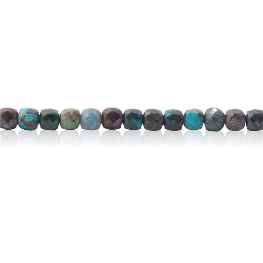 Perles chrysocolle naturelles cube facette trou 4mm 0.6mm environ 93pcs 39cm sur fil