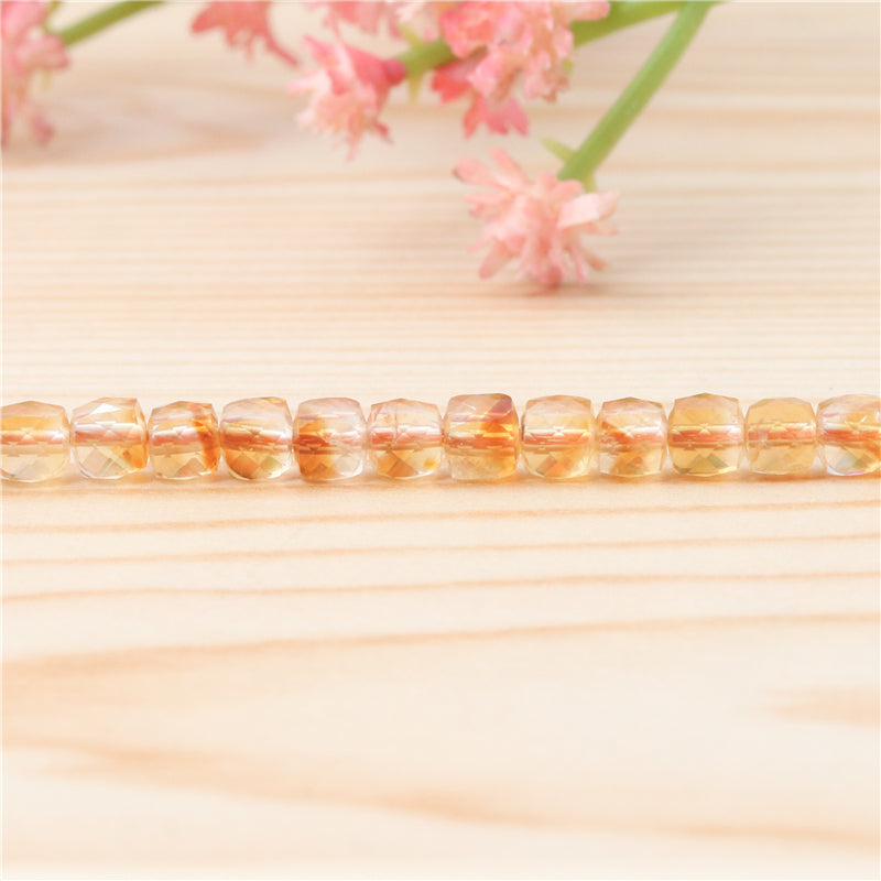 Natural Yellow Citrine  Beads Faceted Cube 4mm Hole 0.6mm about 93pcs 39cm strand