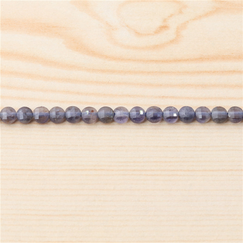 Natural Cordierite Beads Flat Round Faceted 4mm Hole 0.6mm about 95pcs 39cm strand