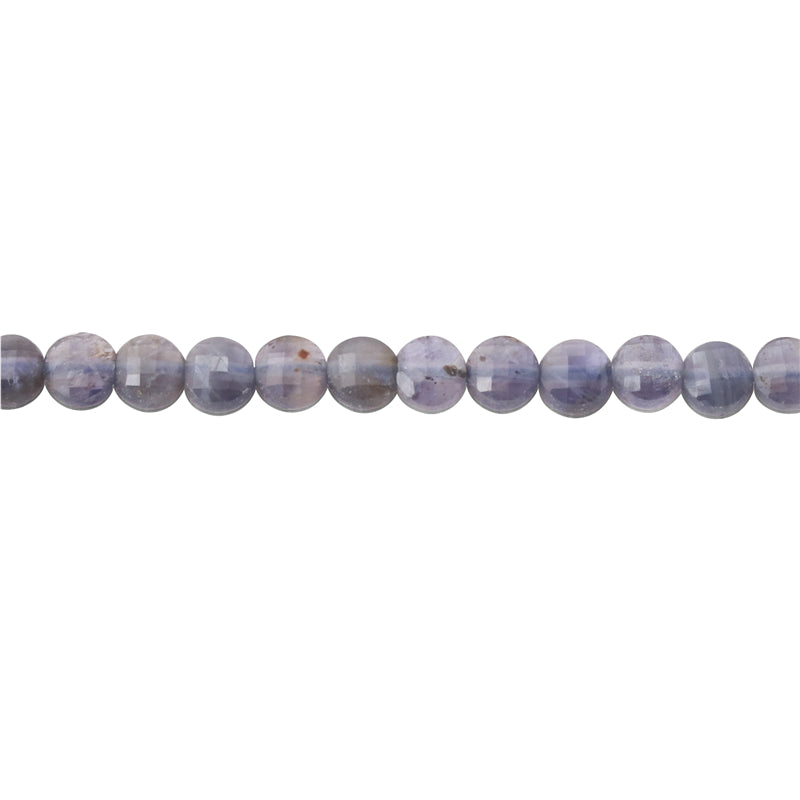 Natural Cordierite Beads Flat Round Faceted 4mm Hole 0.6mm about 95pcs 39cm strand