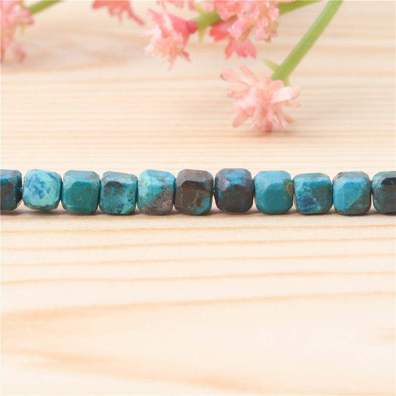 Natural Chrysocolle Beads Faceted Cube 4mm Hole 0.6mm about 93pcs 39cm strand