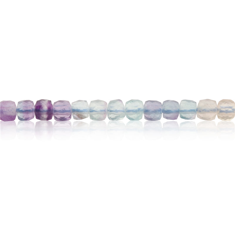 Natural Fluorite Beads Faceted Cube 4mm Hole 0.6mm about 93pcs 39cm strand