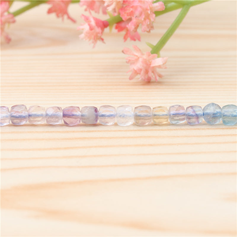 Natural Fluorite Beads Faceted Cube 4mm Hole 0.6mm about 93pcs 39cm strand