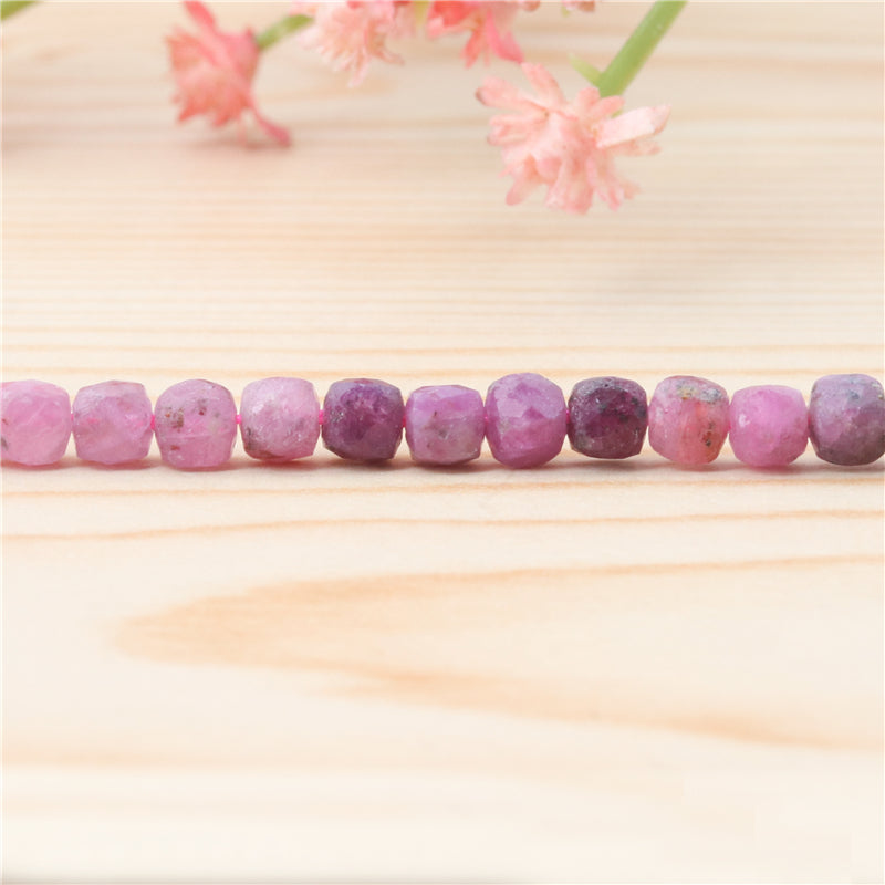 Natural Ruby Beads Faceted Cube 4mm Hole 0.6mm about 93pcs 39cm strand