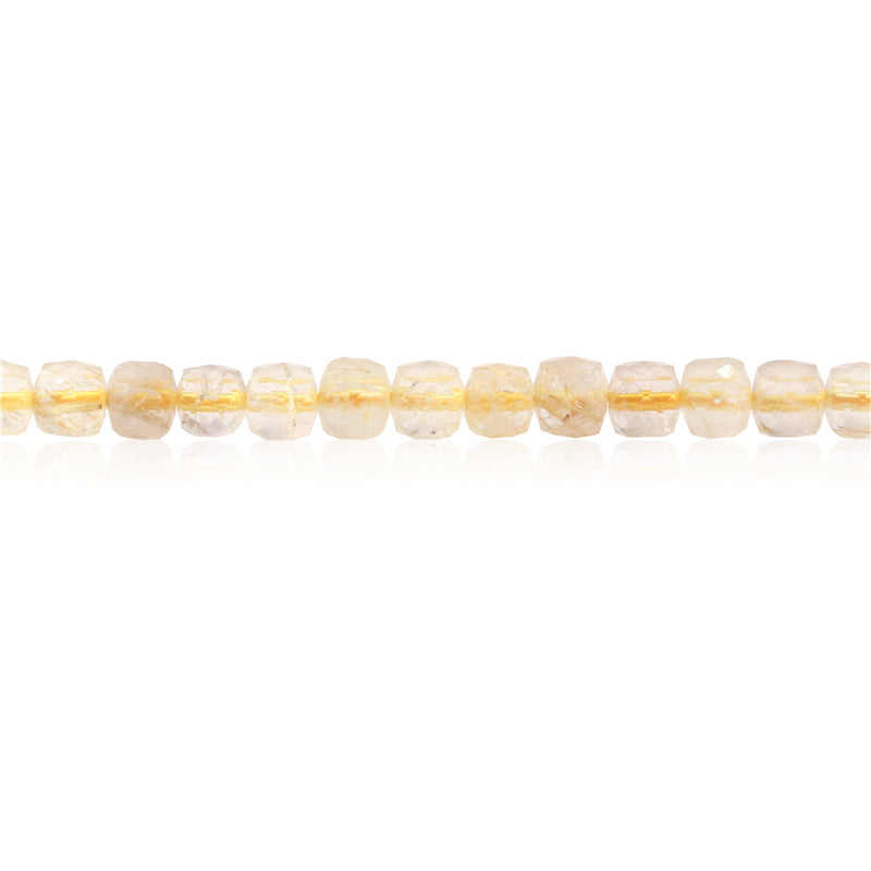 Natural Gold Rutilated Quartz Beads Faceted Cube 4mm Hole 0.6mm about 93pcs 39cm strand