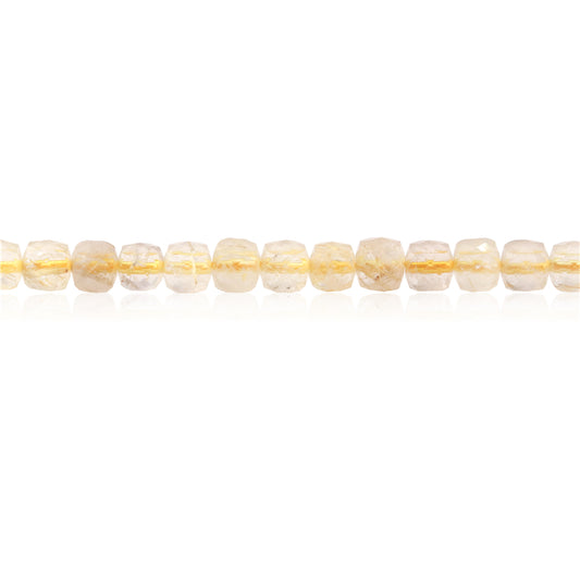 Natural Gold Rutilated Quartz Beads Faceted Cube 4mm Hole 0.6mm about 93pcs 39cm strand