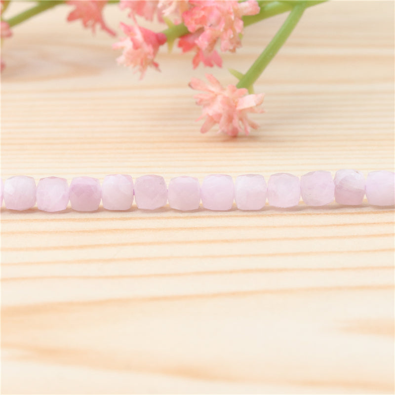 Natural Kunzite Beads Faceted Cube 4mm Hole 0.6mm about 93pcs 39cm strand