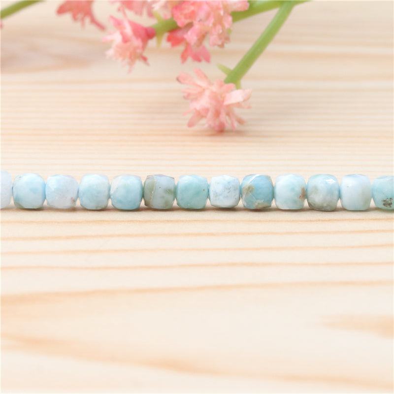 Natural Larimar Beads Faceted Cube 4mm Hole 0.6mm about 93pcs 39cm strand