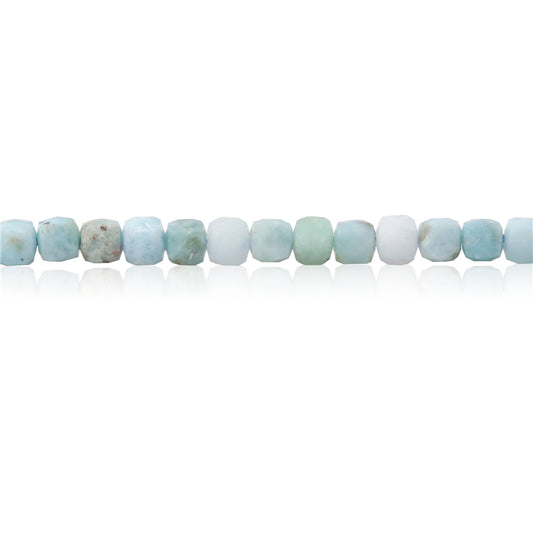 Natürliche Larimar-Perlen, facettierter Würfel, 4 mm, Loch 0,6 mm, ca. 93 Stück, 39 cm Strang