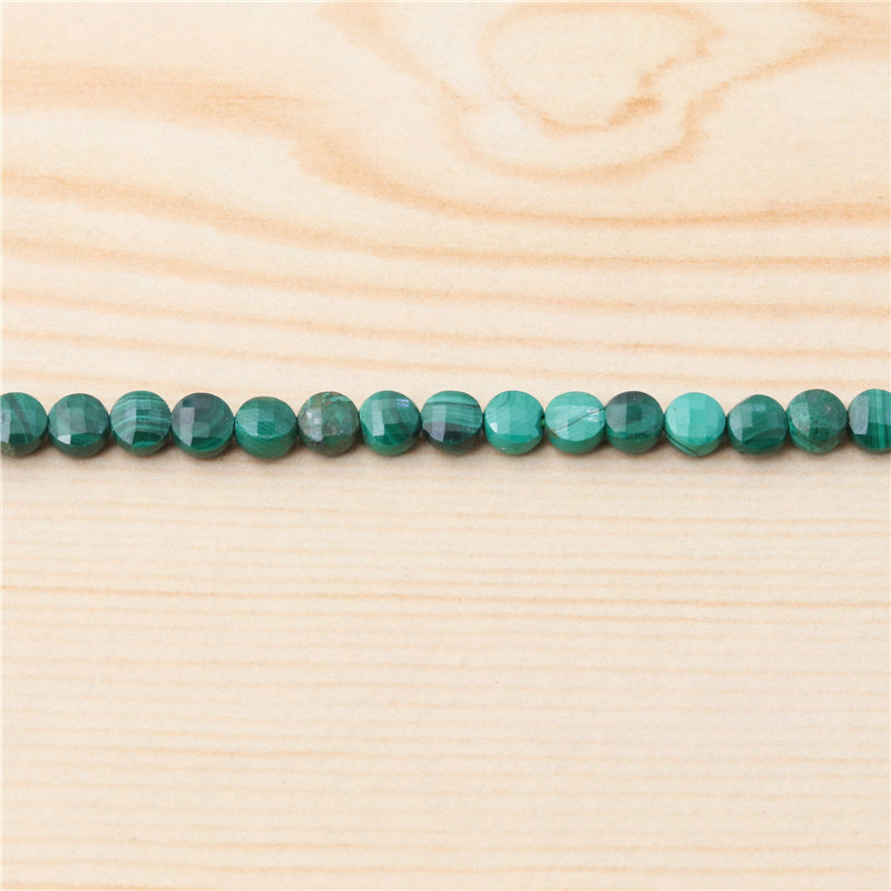 Perles Malachite Naturelles Rondes Plates Facettes Trou 4mm 0.6mm Environ 95pcs Fil de 39cm