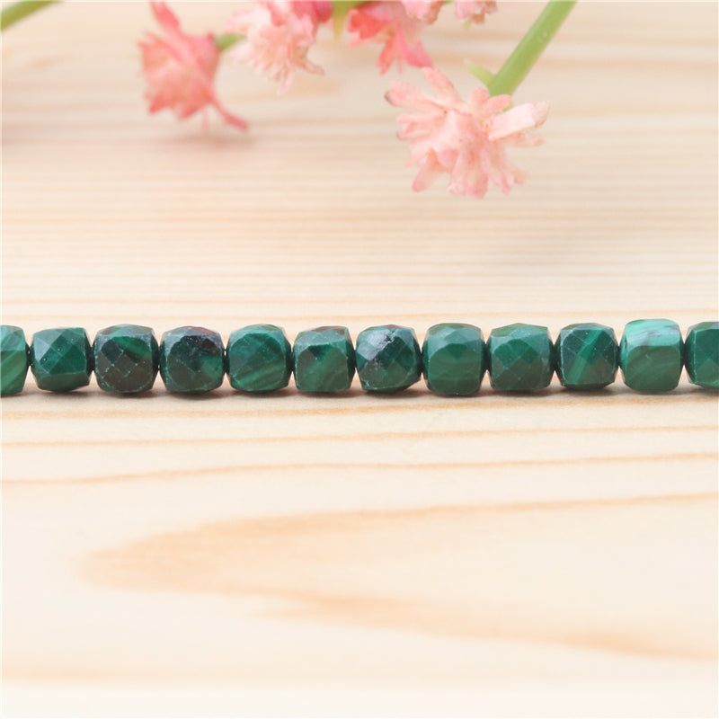 Natural Malachite Beads Faceted Cube 4mm Hole 0.6mm about 93pcs 39cm strand