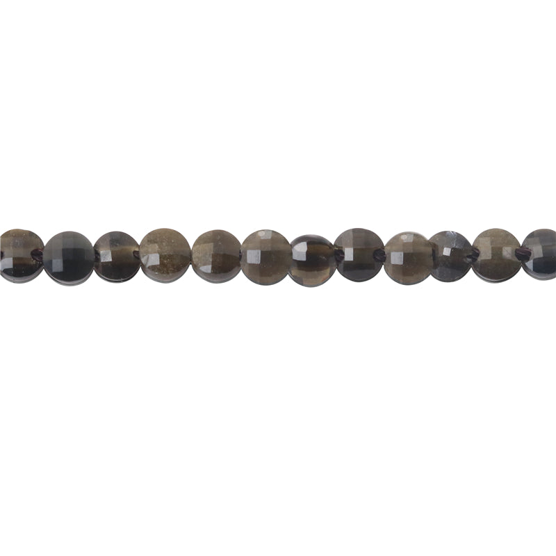 Perles Obsidienne Naturelles Rondes Plates Facettes Trou 4mm 0.6mm Environ 95pcs Fil de 39cm