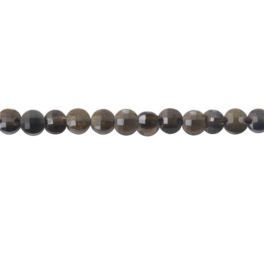 Natural Obsidian Beads Flat Round Faceted 4mm Hole 0.6mm about 95pcs 39cm strand