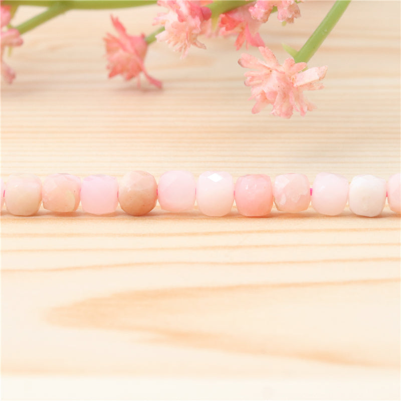 Natural Pink Opal Beads Faceted Cube 4mm Hole 0.6mm about 93pcs 39cm strand