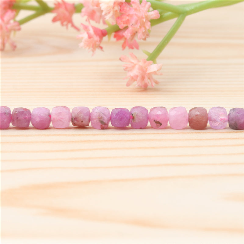 Natural Ruby Beads Faceted Cube 4mm Hole 0.6mm about 93pcs 39cm strand