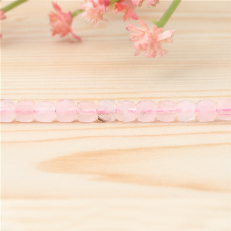 Natural Rose Quartz Beads Faceted Cube 4mm Hole 0.6mm about 93pcs 39cm strand