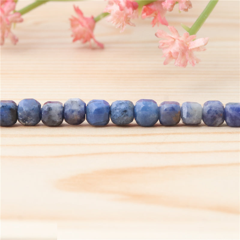 Natural Sodalite Beads Faceted Cube 4mm Hole 0.6mm about 93pcs 39cm strand