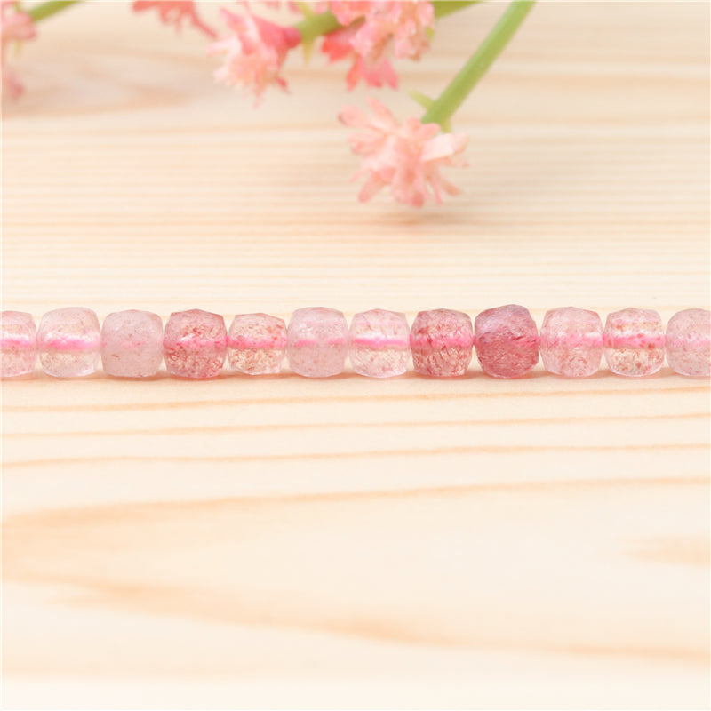 Natural Strawberry Crystal Quartzs Beads Faceted Cube 4mm Hole 0.6mm about 93pcs 39cm strand