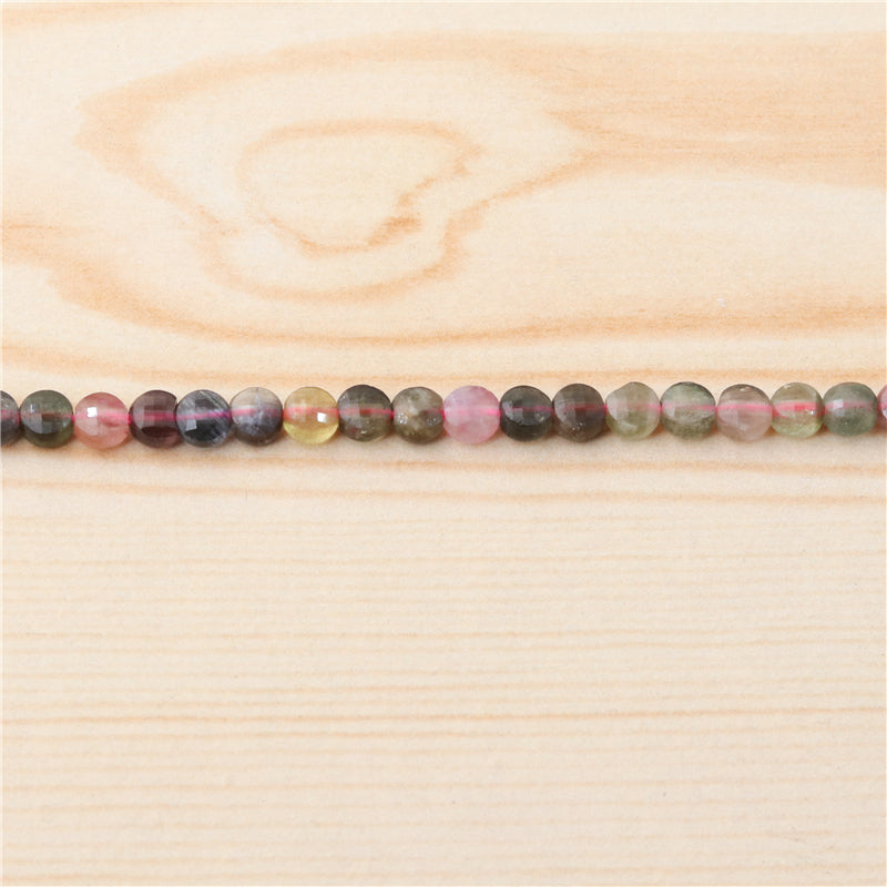 Natural Tourmaline Beads Flat Round Faceted 4mm Hole 0.6mm about 95pcs 39cm strand