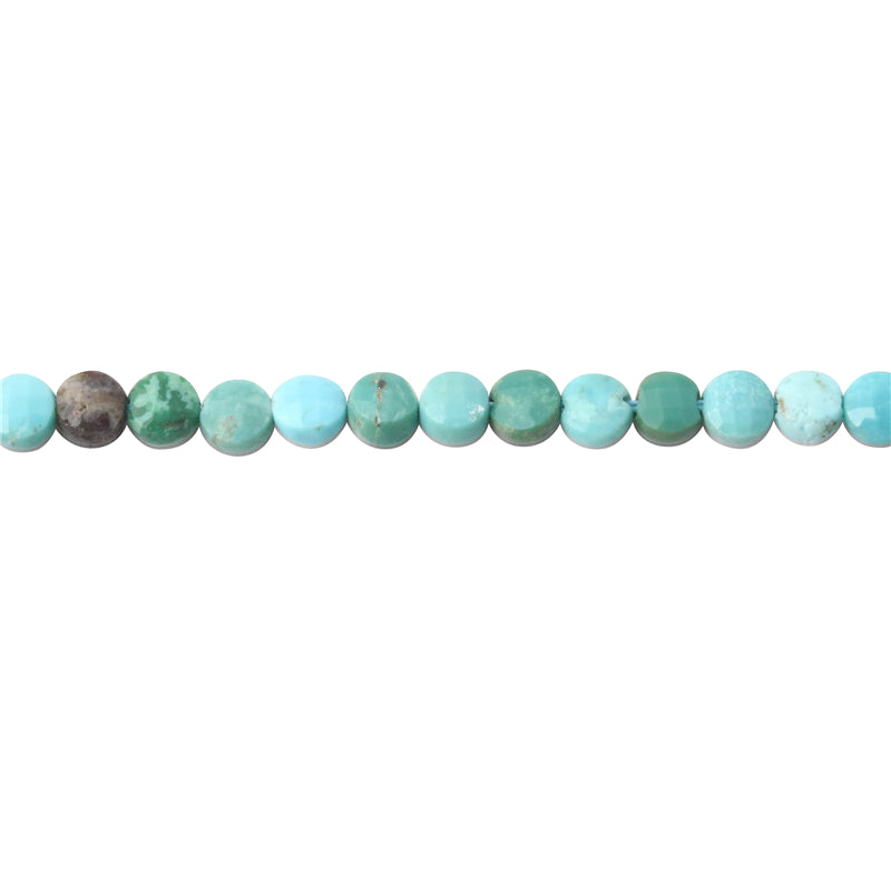 Natürliche türkisfarbene Perlen, flach, rund, facettiert, 4 mm, Loch 0,6 mm, ca. 95 Stück, 39 cm Strang