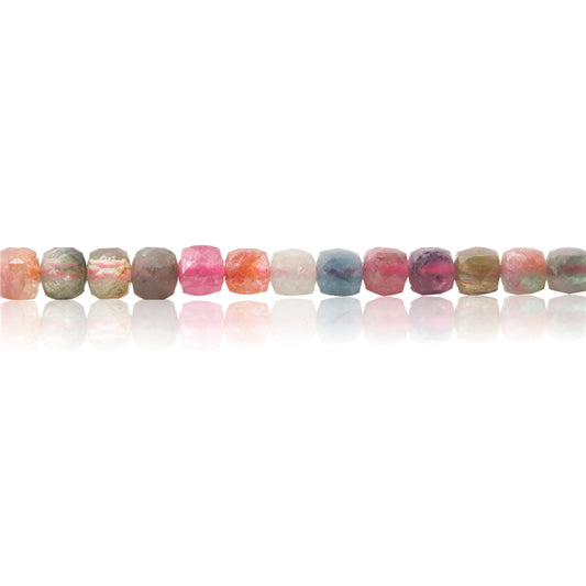 Natural Tourmaline Beads Faceted Cube 4mm Hole 0.6mm about 93pcs 39cm strand